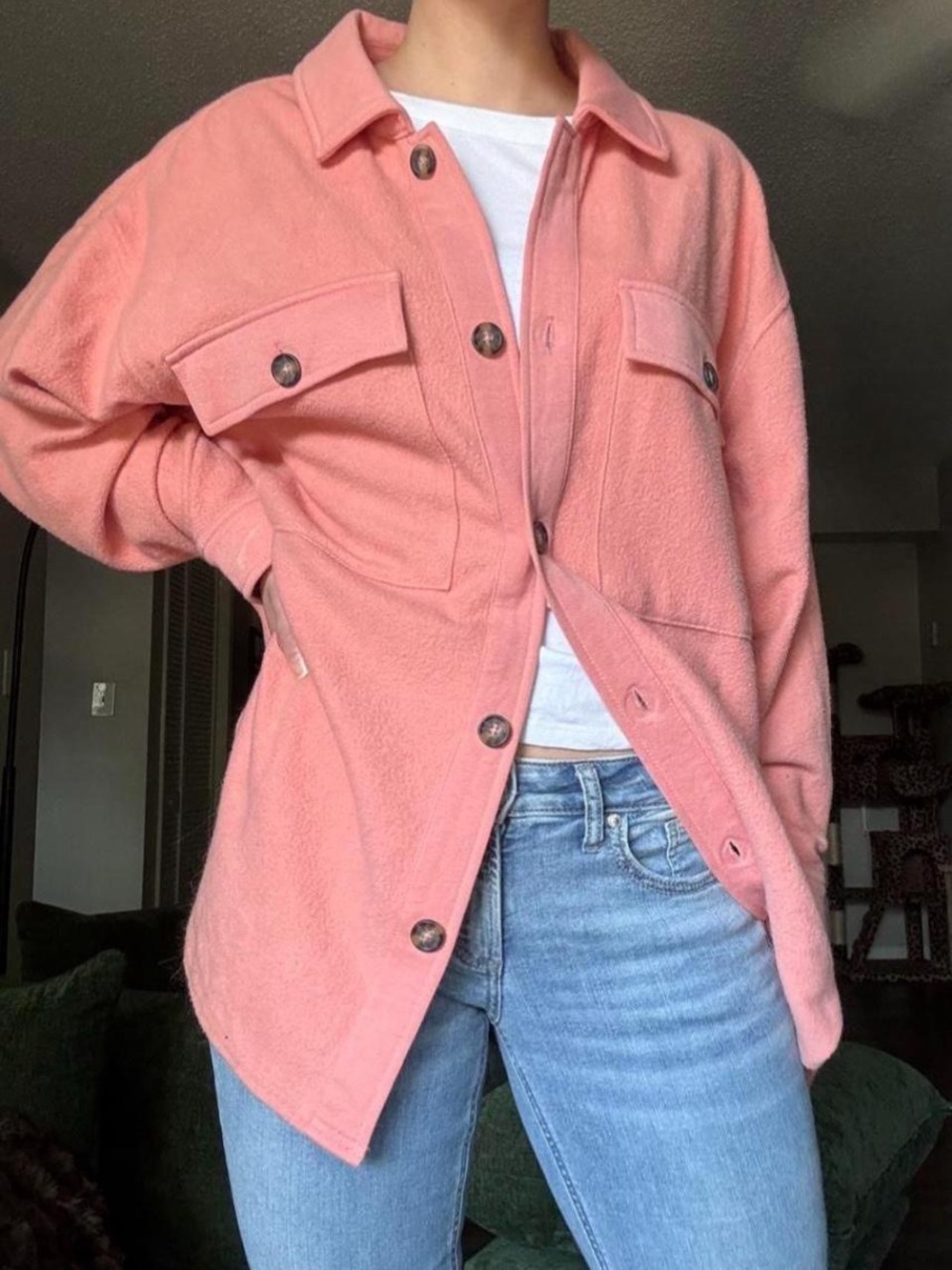 Coral Pink Button-Up Shacket
